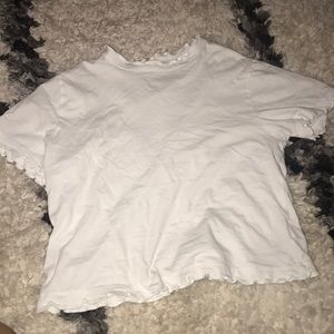 White high neck scalloped tee shirt